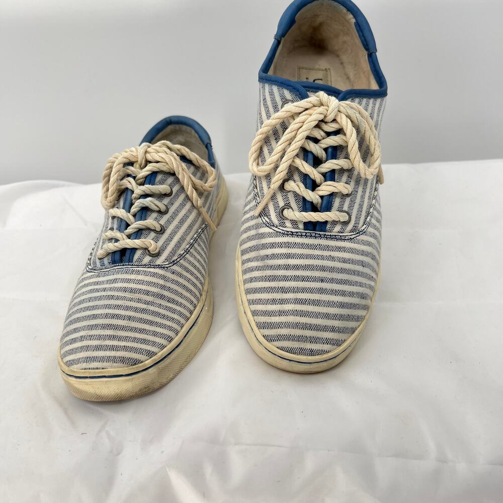 UGG Woman's Blue Ticking Canvas Sneakers 10  Cottage Coastal Preppy Boho